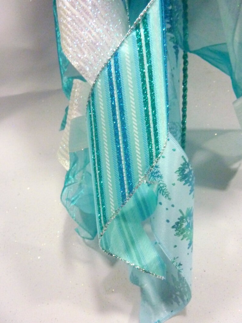 Ribbon Tree Topper Blue Green and White Tree Topper Bow Tree Etsy