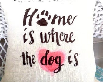 Dog Lovers Embroidered Burlap Pillow Cover