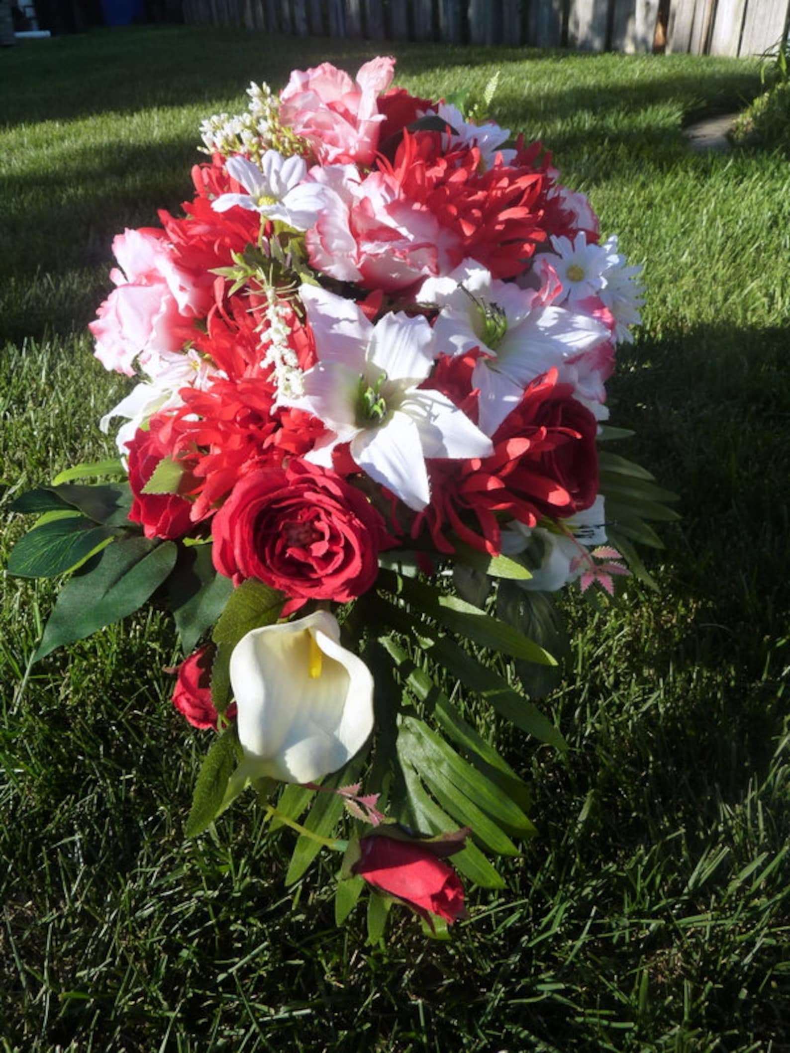 Red and White Cemetery flowers memorial flowers Red and Etsy