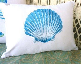 Oreillers sur le thème de la plage bleu et blanc, oreiller de coquillages brodés, décoration de maison de plage