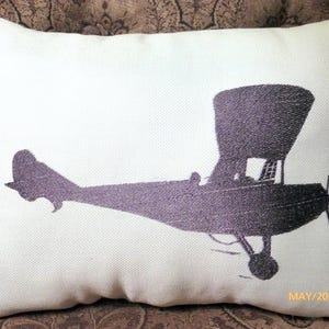 Embroidered Airplane pillow, Vintage airplane pillow