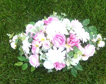 Pink and white cemetery flowers