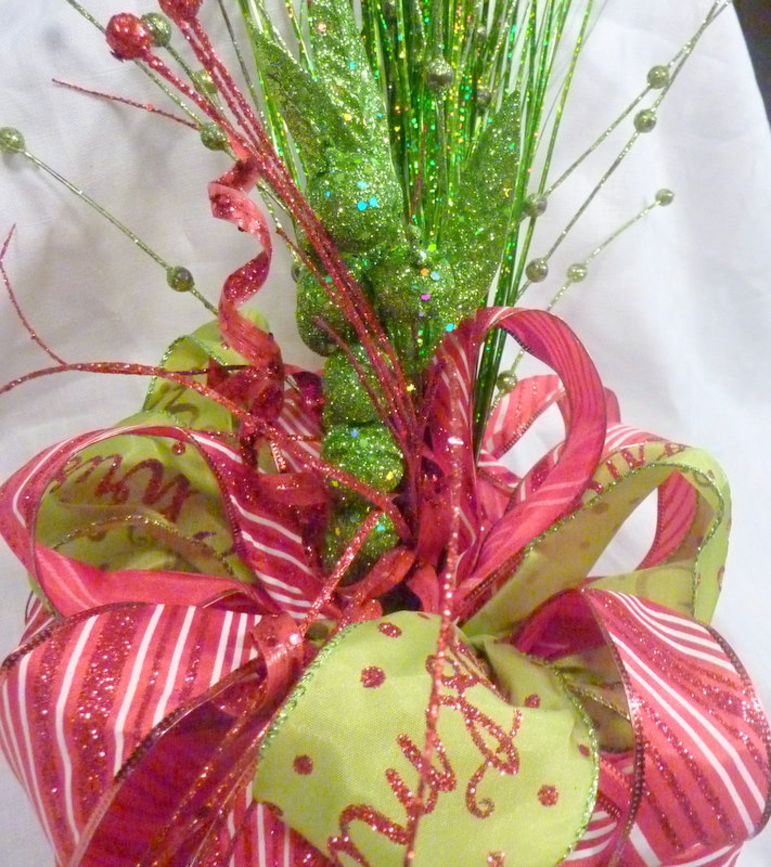 Red and Green Ribbon Tree topper Bow Tree Topper Christmas Etsy