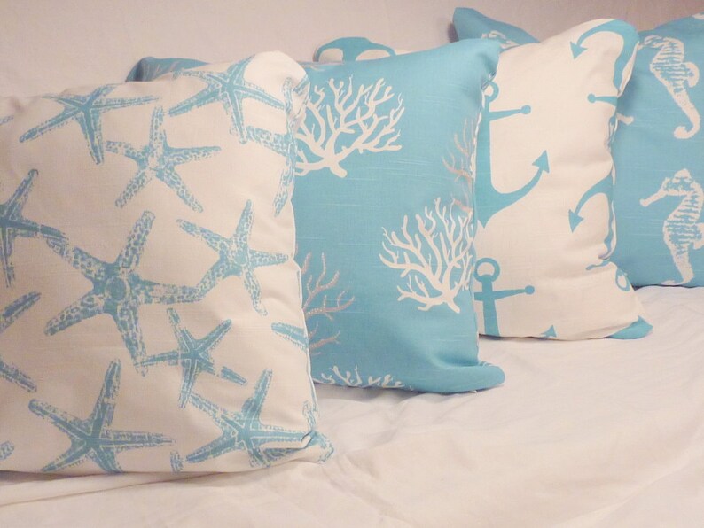 Nautical Pillow Covers Set of 4 Coastal Blue Premier Prints Etsy