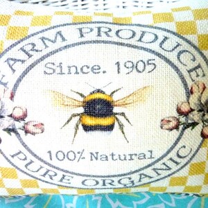 Bee Pillow Cover: Burlap Farmhouse Pillow with Apple Blossom Honey image 3