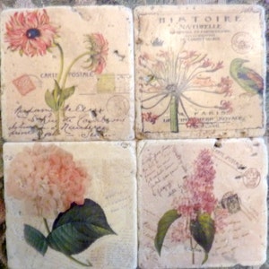 Posavasos de mármol, posavasos de piedra, postales francesas antiguas, flores rosas