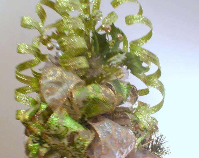 Ribbon Tree Toppers Green and Gold Glittered Tree Topper Etsy
