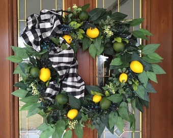 Summer wreath with lemons,  Farmhouse decor, French country Decor