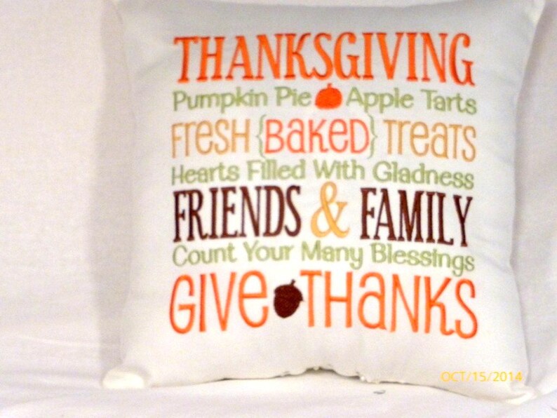 Thanksgiving Pillow, Embroidered Subway art Fall pillow image 4