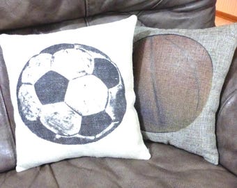 Burlap Soccer Pillow, sports pillows, Boys room decor