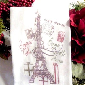 Paris Christmas Towel, Eiffel tower Tea Towel, Flour Sack Towel