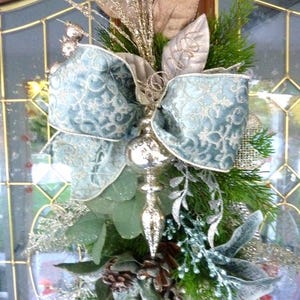 Champagner und Blau Tür Swag, D. Stevens Ribbon, Weihnachtstür Swag