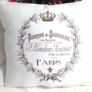 French Themed Pillow with Paris Label and Gold Crown