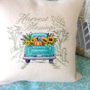 Housse de coussin d&#39;automne avec camion, taie d&#39;oreiller de camion en toile de jute brodée