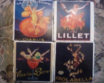 French Coaster, Vintage French Ads, Marble Coasters