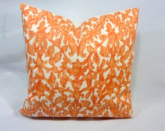 New Ikat pillow covers, Orange Ikat pillows, Lacefield Designer Fabric in orange and White