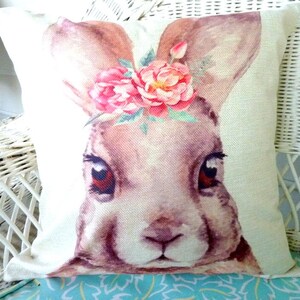 Woodland nursery pillow, Pillow Cover with bunnies, Easter pillow cover