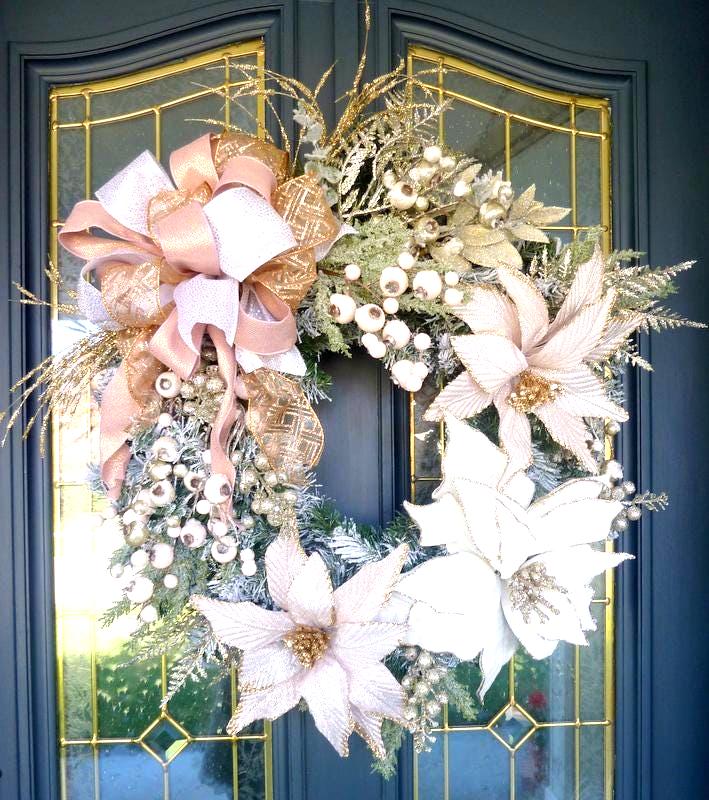 ローズゴールドのポインセチアリース、クリスマスリース - Etsy 日本