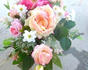 Fuchsia, Pink & White Cemetery Flowers: Mother's Day Grave Marker Spray