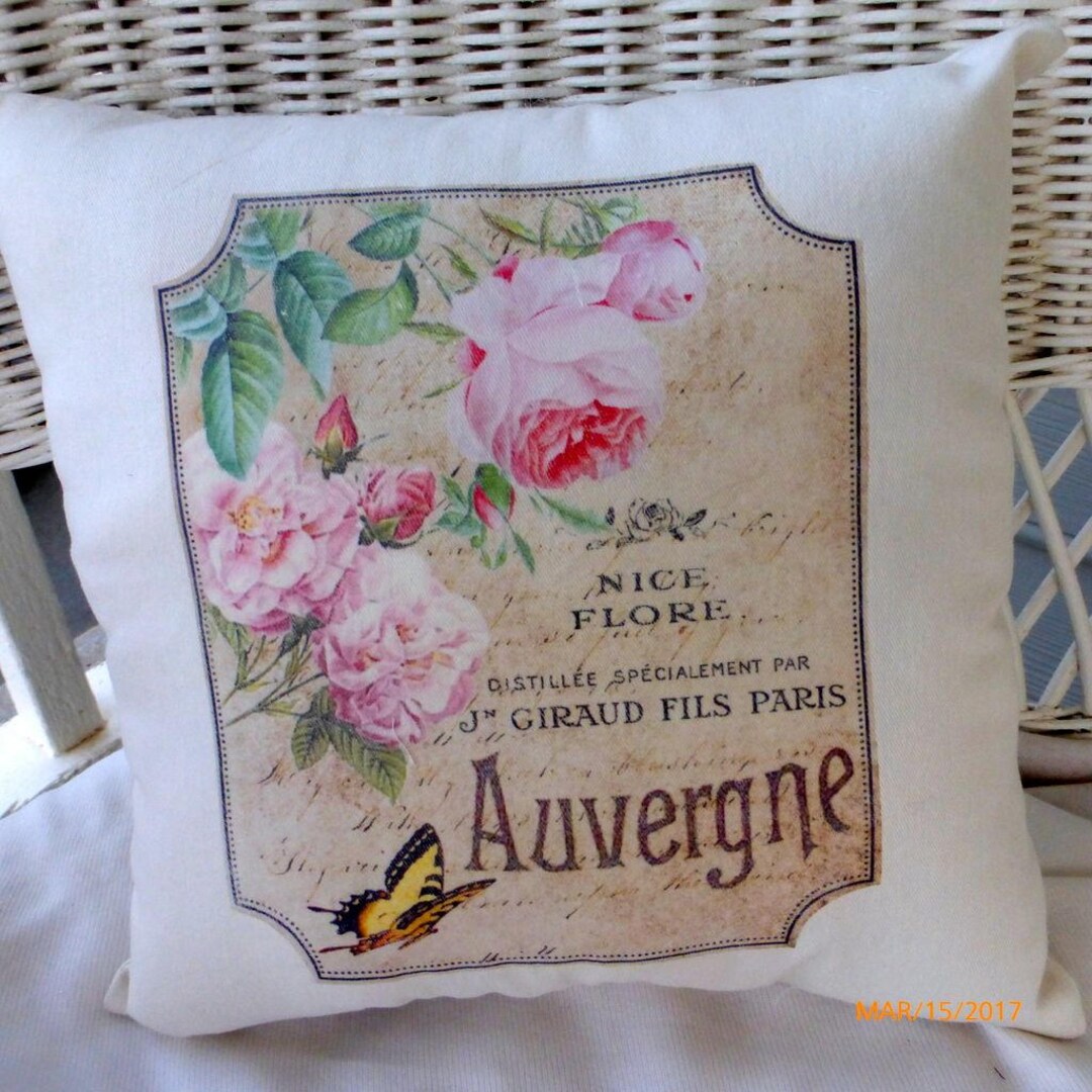 French Themed Accent Pillow, Vintage French Perfume Pillow, French ...