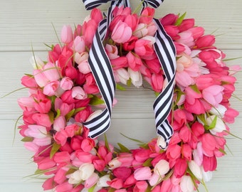 Pink Tulip Wreaths, Easter wreaths, Front door wreath