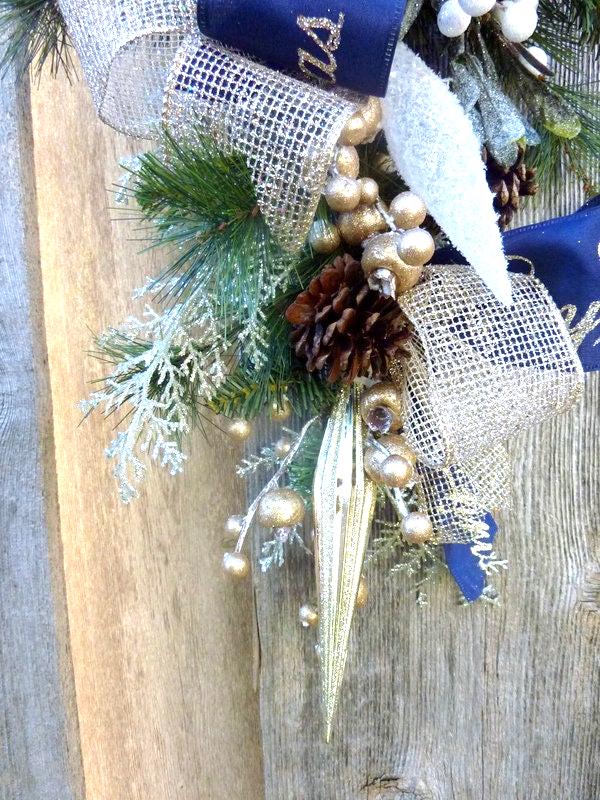 ネイビーブルーとシャンパンのクリスマスドア飾り - Etsy 日本