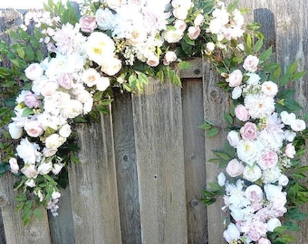 Blush roze en witte zijden bruidsboog bloemen, prieel swag
