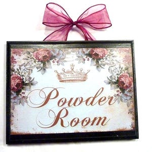 Powder Room sign, wood wall art, French Country decor, bathroom wall art