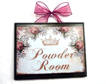 Powder Room Sign: French Country Rose Bathroom Decor