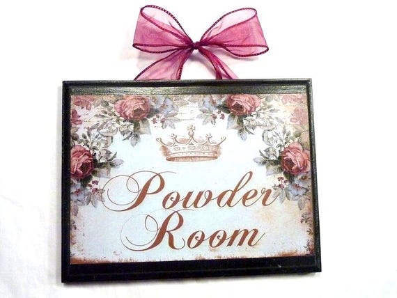 Powder Room Sign: French Country Rose Bathroom Decor
