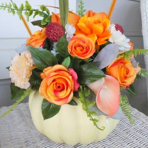 Thanksgiving Centerpiece, Orange Rose Pumpkin Centerpiece