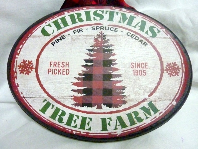 Wood Plaque Buffalo Plaid Christmas decorations Farmhouse decor Red Truck decor Red truck Christmas Tree Farm