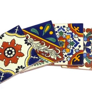 Mexican tile Coasters, Talavera tile Coasters, set of 4