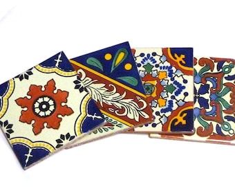 Handmade Talavera Tile Coasters: Mexican Decor, Set of 4