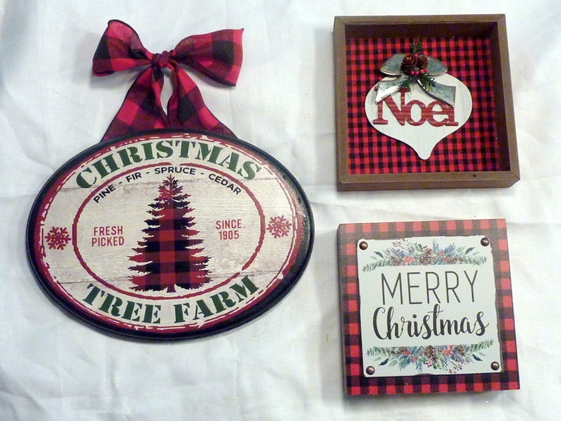 Wood Plaque Buffalo Plaid Christmas decorations Farmhouse decor Red Truck decor Red truck Christmas Tree Farm