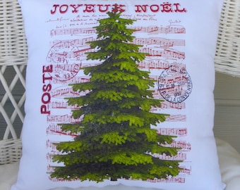 Joyeux Noel Weihnachtskissen, französischer Bauernbaum & Notenblatt
