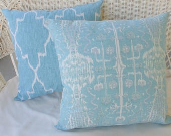 Ikat pillow cover, Mist and White Lacefield Ikat pillow cover, Designer fabric, Blue Ikat Pillows