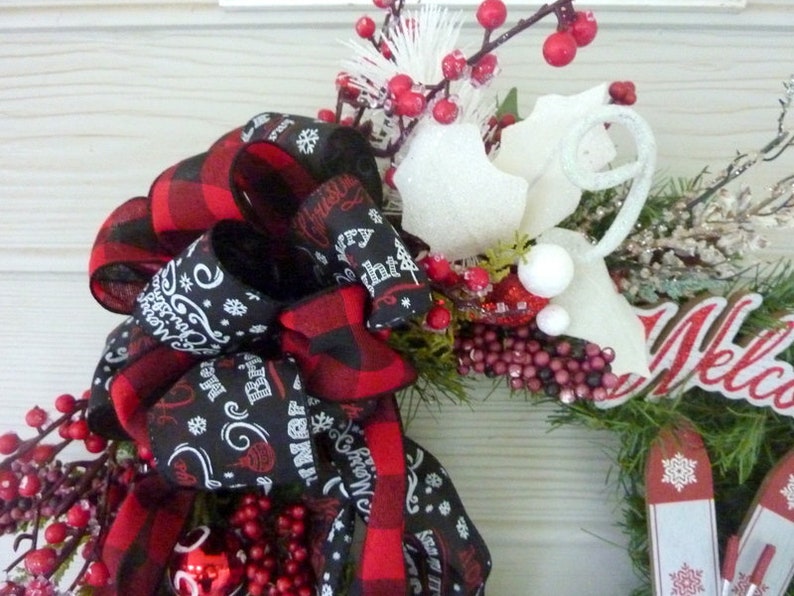 Christmas wreath Red and Black Buffalo plaid Christmas Wreath Christmas Decorations Farmhouse Christmas Decorations