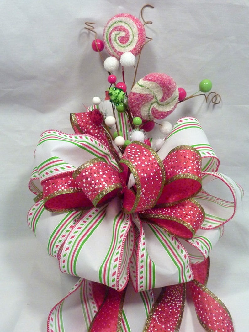 Candy Tree Topper Red and Green Ribbon Tree Topper Bow Tree Etsy