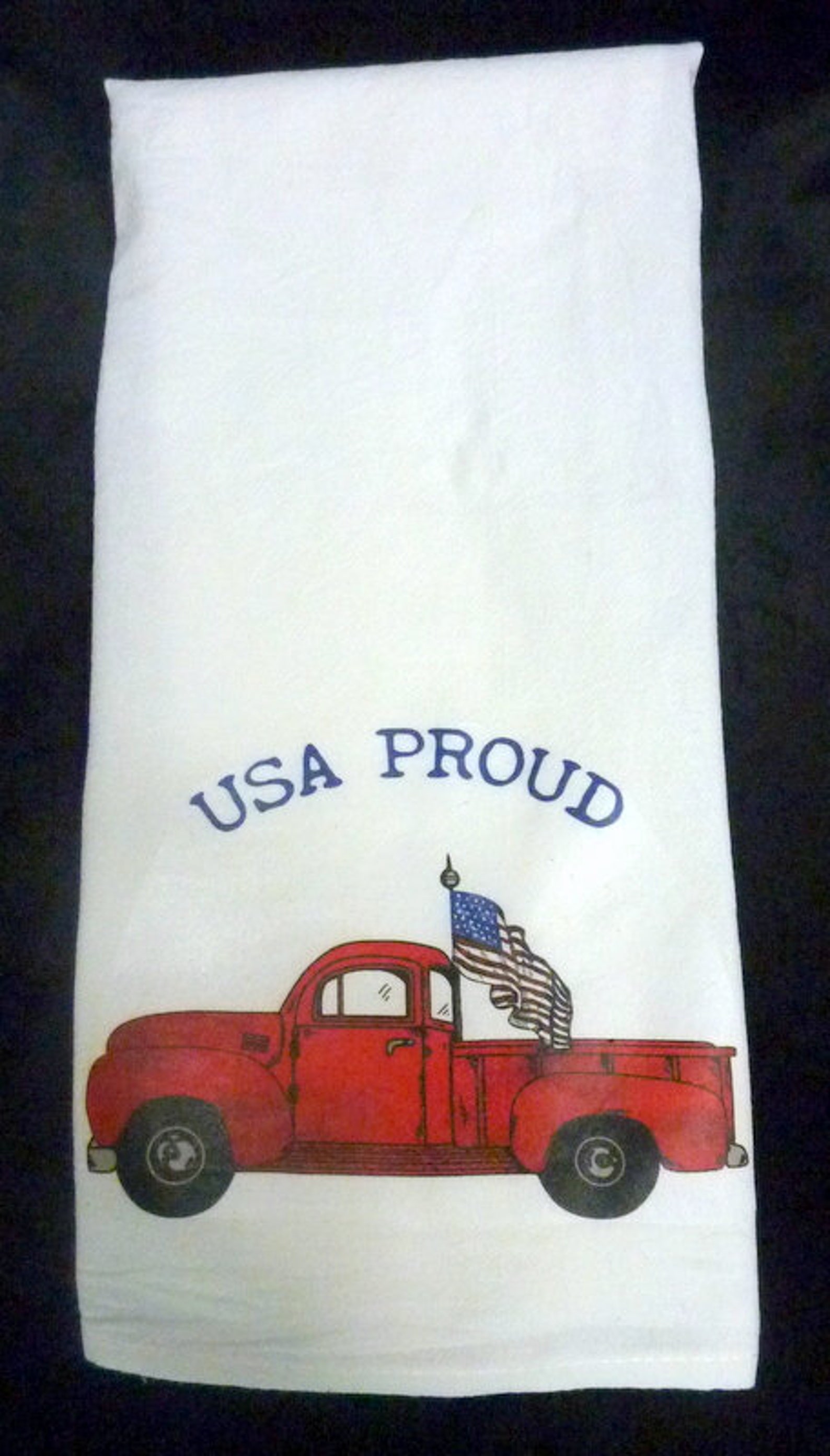 Flour Sack Towels Red Truck With Flag Kitchen Towel Dish Etsy