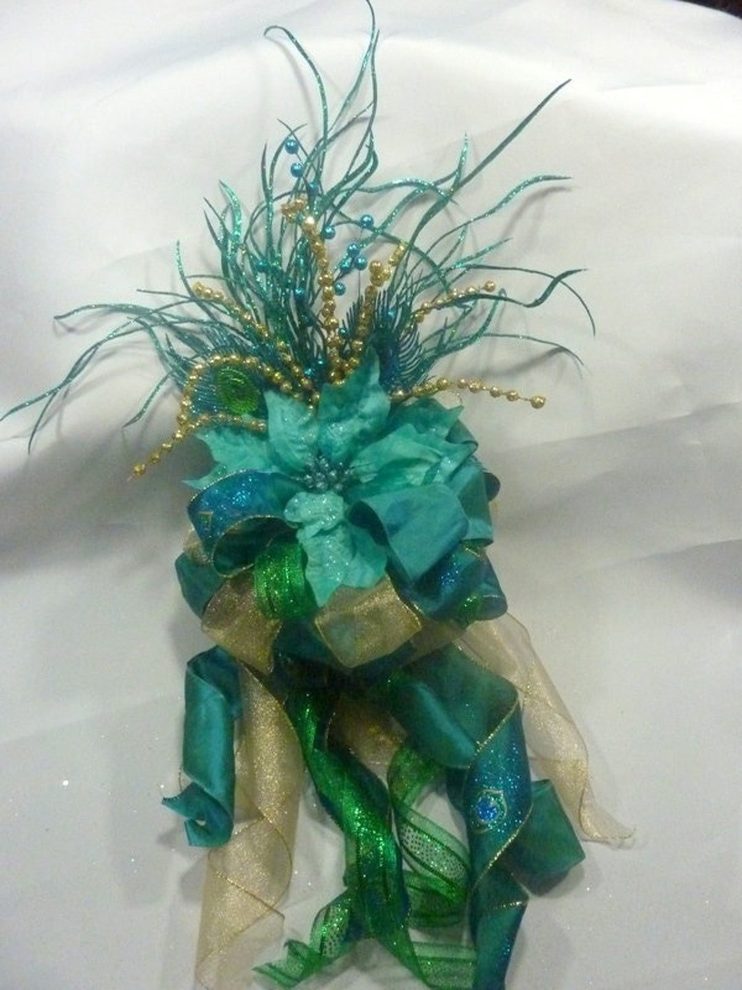 Peacock Ribbon Tree Topper Bow Tree Topper Etsy