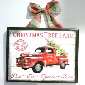 Vintage Red Truck sign, Red truck Christmas Tree Farm, Farmhouse decor