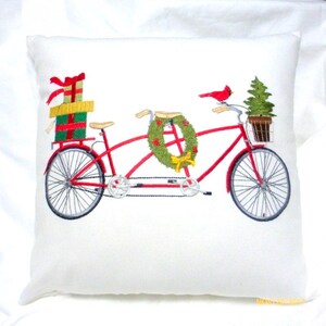 Christmas Bike pillow cover, Embroidered Christmas pillow cover