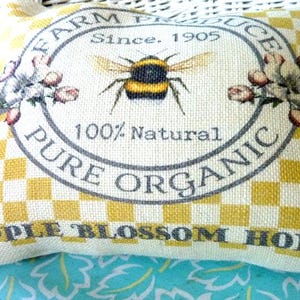 Bee Pillow Cover: Burlap Farmhouse Pillow with Apple Blossom Honey image 2