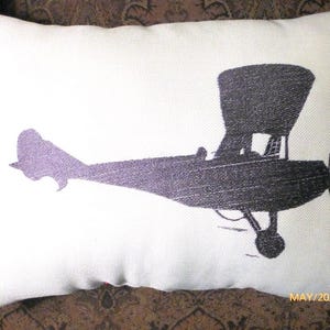 Airplane Pillow cover, Embroidered Airplane pillow, Vintage airplane pillow cove