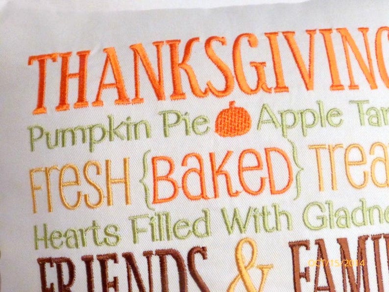 Thanksgiving Pillow, Embroidered Subway art Fall pillow image 3