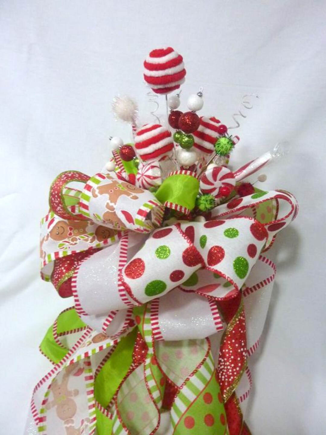 Red and Green Ribbon Tree Topper With Peppermint Candies - Etsy