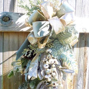 Christmas Door Swag, Sage Green and Champagne swag, Holiday Door Decorations