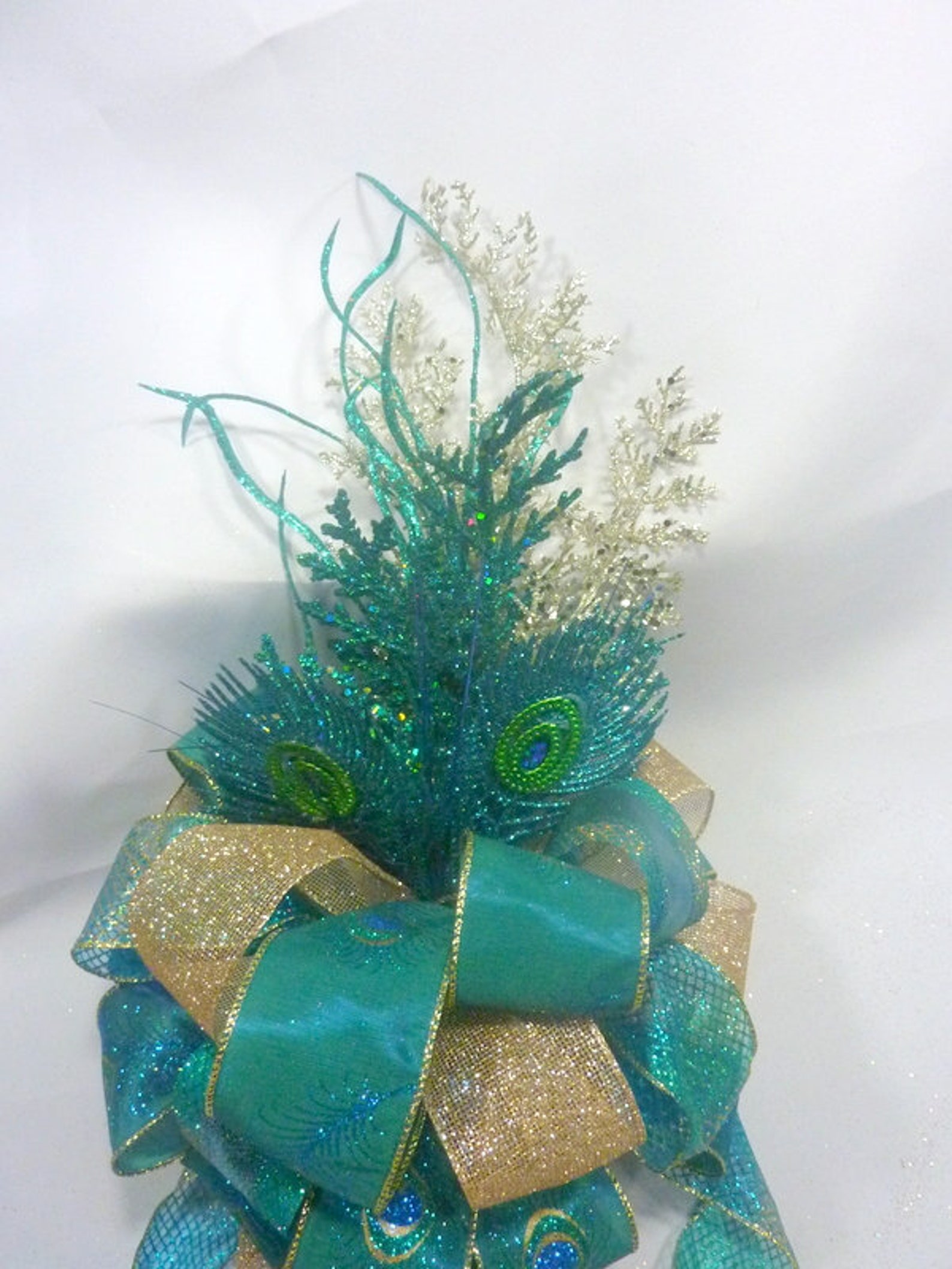 Peacock Ribbon Topper Bow Tree Topper Etsy