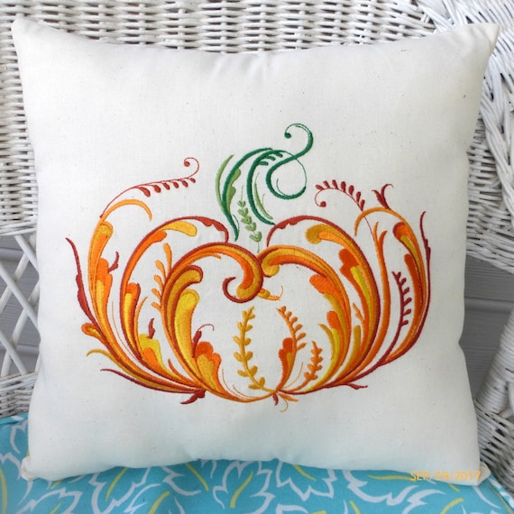 Fall Embroidered Pumpkin Pillow